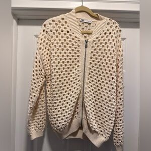 Zara Cream Knit Cutwork Bomber